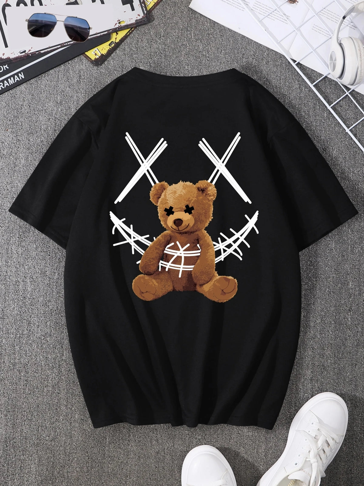 تي شيرت رجالي مطبوع بطباعة الدب