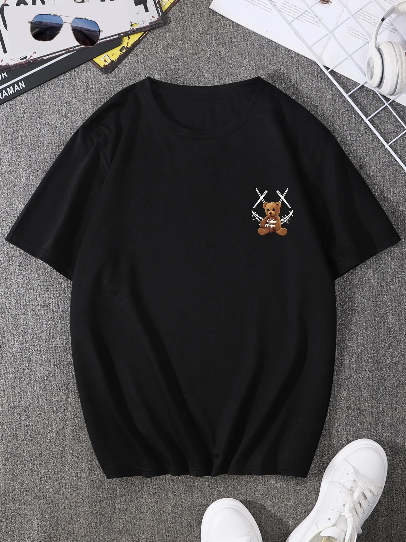 تي شيرت رجالي مطبوع بطباعة الدب