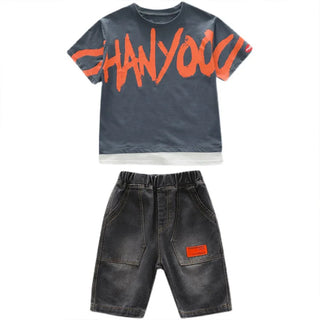 جديد cuhk أولاد two-piece بدلة korean version كاجوال cotton pants & أكمام قصيرة t-shirt trendy print design