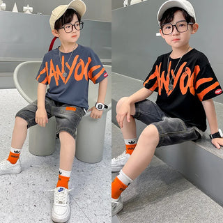 جديد cuhk أولاد two-piece بدلة korean version كاجوال cotton pants & أكمام قصيرة t-shirt trendy print design