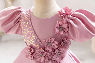 جديد flower بنت children's فستان thick forged cloth diagonal shoulder shiny flowers cute بنت فستان wedding gown