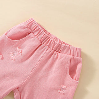 جديد بنات' كاجوال صيف fashion طقم white cotton توب with أكمام قصيرةs & دينم bell pants featuring printed letters children