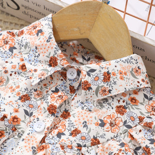 جديد بنات' أكمام طويلة lapel flower printed فستان woven belt children's صيف odm knitted fabric فستان button decoration