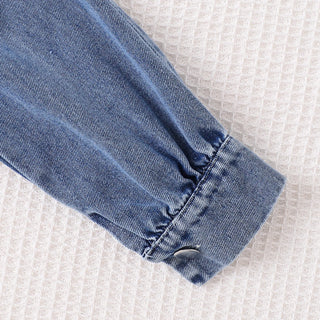 جديد بنات طقم قطعتين cotton توب and pants micro horn دينم with tooling stitching two-piece design