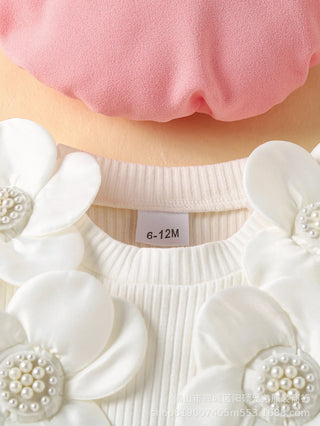 جديد infant بنت بدلة flower toddler baby بنت birthday فستان with hat أكمام طويلةd pink kid party فستان