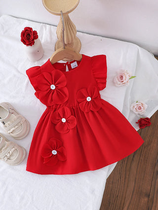 جديد newborn بنات red فستان formal embroidery and flower decor for daily occasions