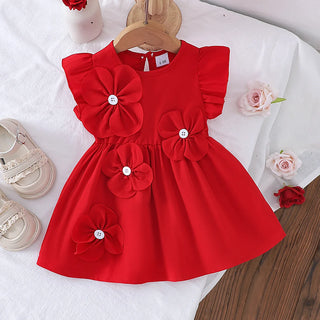 جديد newborn بنات red فستان formal embroidery and flower decor for daily occasions