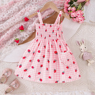 جديد products for small and medium-sized children، بنات' ربيع and صيف suspender strawberry printed فستان
