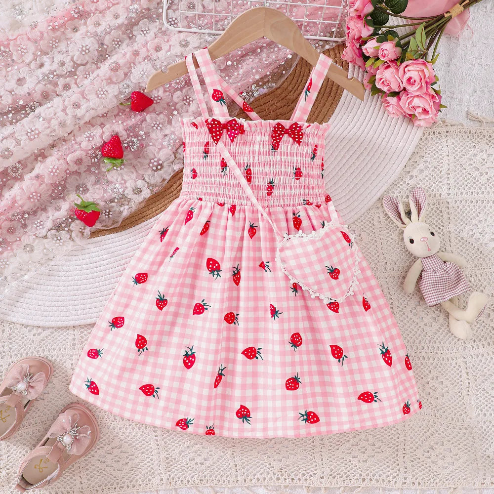 جديد products for small and medium-sized children، بنات' ربيع and صيف suspender strawberry printed فستان