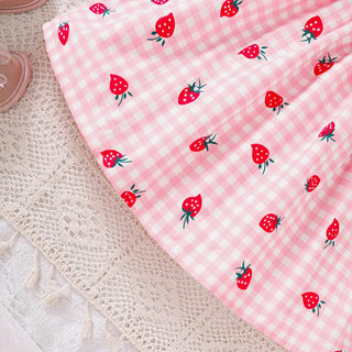 جديد products for small and medium-sized children، بنات' ربيع and صيف suspender strawberry printed فستان