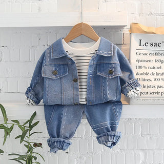 جديد ستايل ربيع خريف أولاد بنات clothes طقم children دينم jacket shirt pants 3pcs outfit أطفال دينم clothes