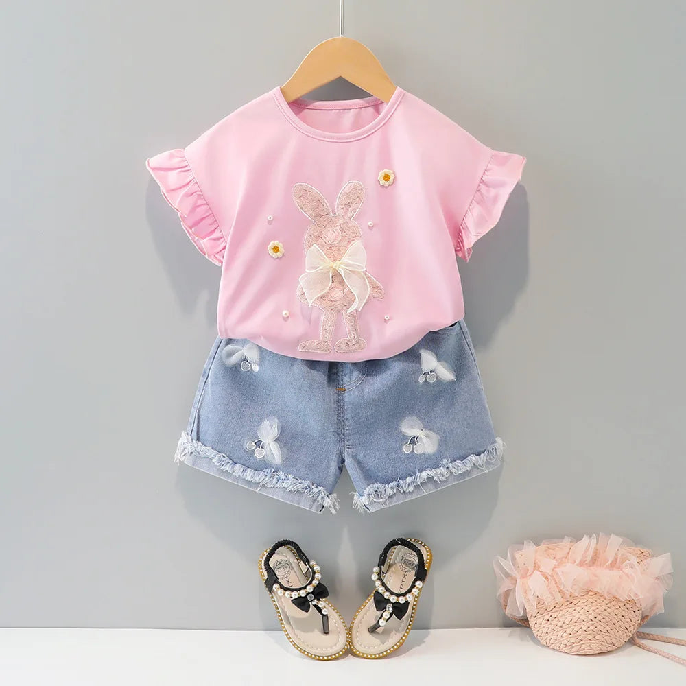 جديد صيف collection cute korean-ستايل بنات' بدلة for babies children featuring floral ruffles bow أكمام قصيرة shorts
