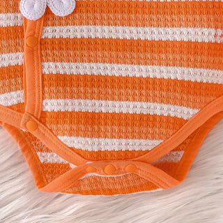 orange white striped جمبسوت with كاجوال pants floral flower hat cute cotton children's طقم of three for baby بنات