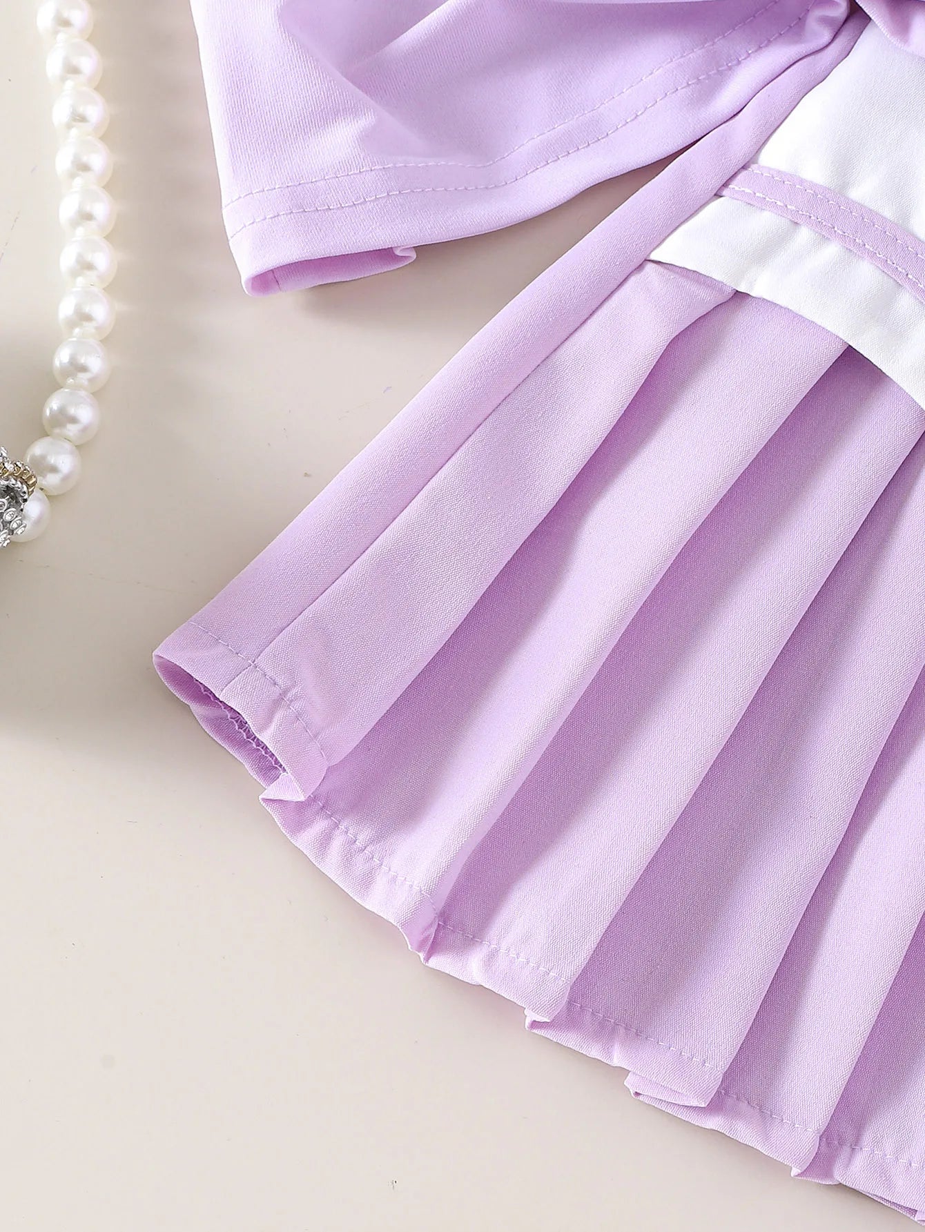 purple cute بنت صيف بدلة kid's كاجوال print waist بليسيه جيب with lapel sleeved توب sweet ستايل for 2-7years بنات