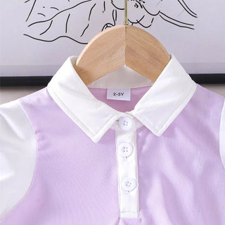 purple cute بنت صيف بدلة kid's كاجوال print waist بليسيه جيب with lapel sleeved توب sweet ستايل for 2-7years بنات