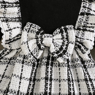 simple retro ستايل baby بنت فستان in black white plaid for ربيع خريف odm odm supply