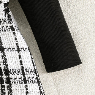 simple retro ستايل baby بنت فستان in black white plaid for ربيع خريف odm odm supply
