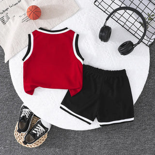 بدون أكمام black and red baby basketball بدلة with print pattern includes كاجوال fashion pants-طقم قطعتين