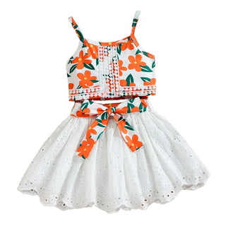 small بنات' كاجوال print بدون أكمام neck توب and bow جيب بدلة for ربيع and صيف breathable use clothes