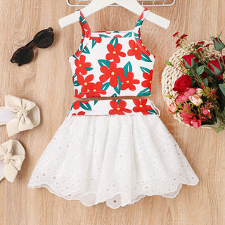 small بنات' كاجوال print بدون أكمام neck توب and bow جيب بدلة for ربيع and صيف breathable use clothes