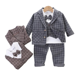 small medium-sized أولاد three-piece بدلة خريف cardigan jacket with bow tie waistcoat and plaid children's clothing طقم
