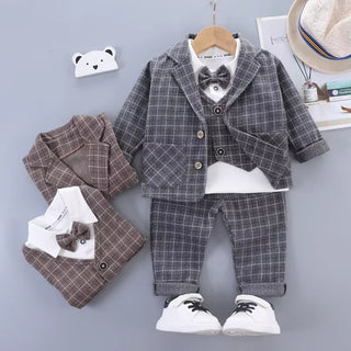small medium-sized أولاد three-piece بدلة خريف cardigan jacket with bow tie waistcoat and plaid children's clothing طقم