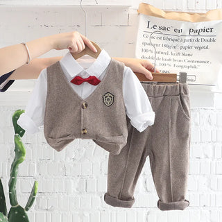 small and medium-sized أولاد' ربيع وخريف handsome baby plaid فيست shirt three piece طقم wholesale