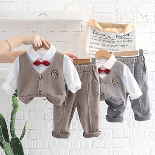 small and medium-sized أولاد' ربيع وخريف handsome baby plaid فيست shirt three piece طقم wholesale