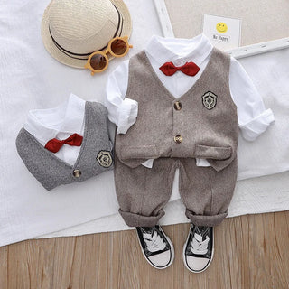 small and medium-sized أولاد' ربيع وخريف handsome baby plaid فيست shirt three piece طقم wholesale