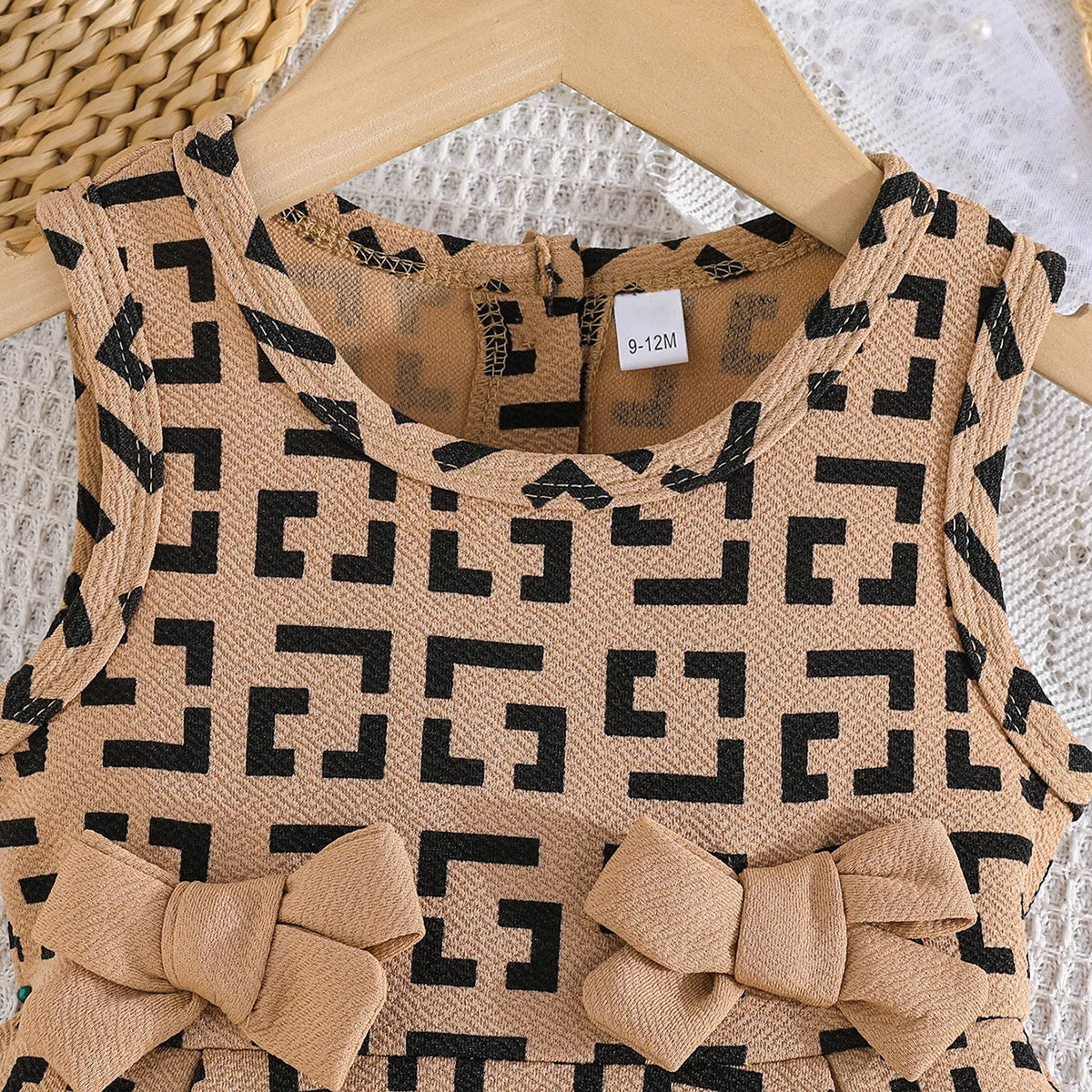 solid pattern geometric bow decorative بدون أكمام فستان for baby بنات صيف knitted fabric with floral decoration