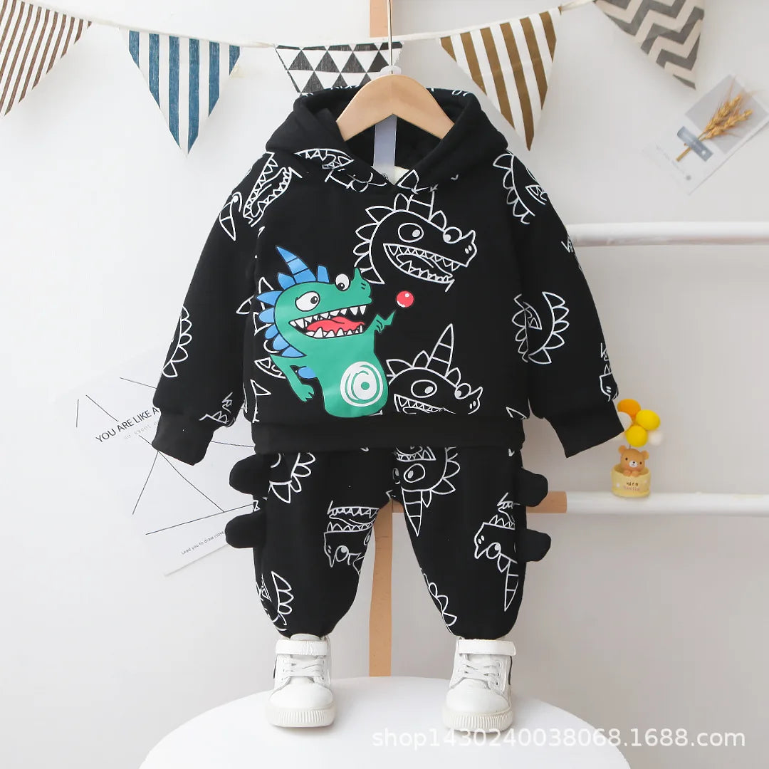 solid pattern طقم قطعتين for baby أولاد fall/شتاء كاجوال cartoon vests with fleece lining baby clothes