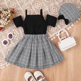 ربيع صيف جديد أكمام قصيرة bow hat قصير جيب بنات clothing sets