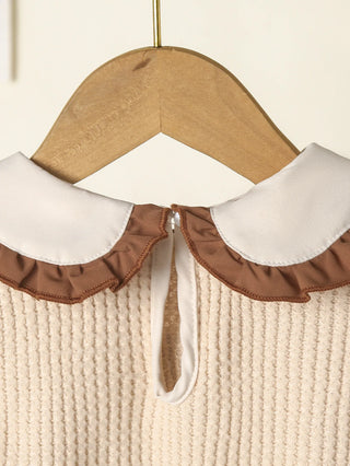 step بنت خريف/شتاء طقم with collar أكمام طويلة three dimensional flower pants 2-piece طقم