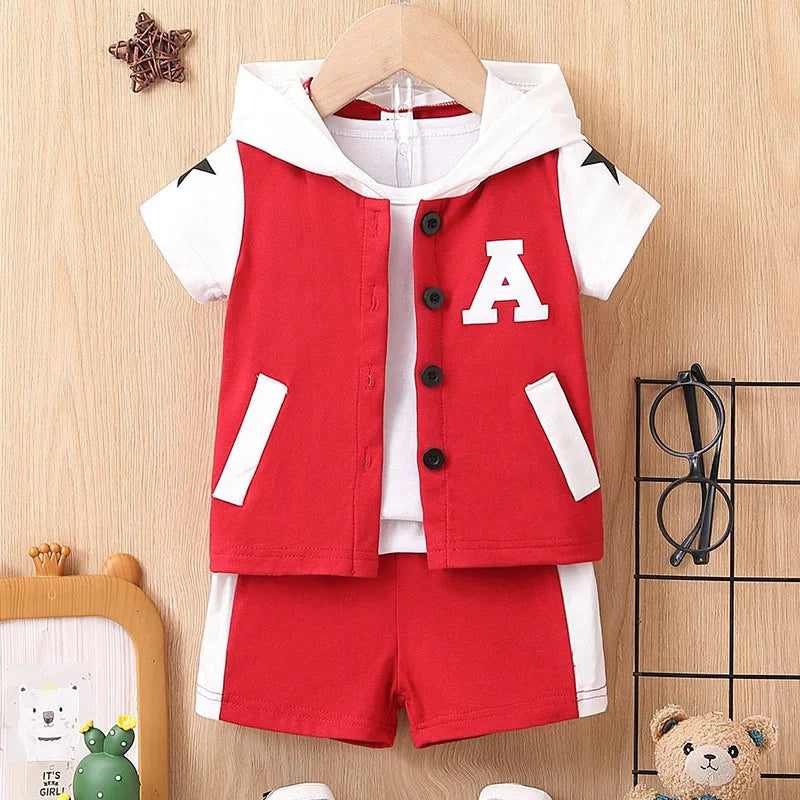 صيف أولاد clothing كاجوال ستايل solid color cross-border trade hooded أكمام قصيرة shorts foreign ستايل baby بدلة