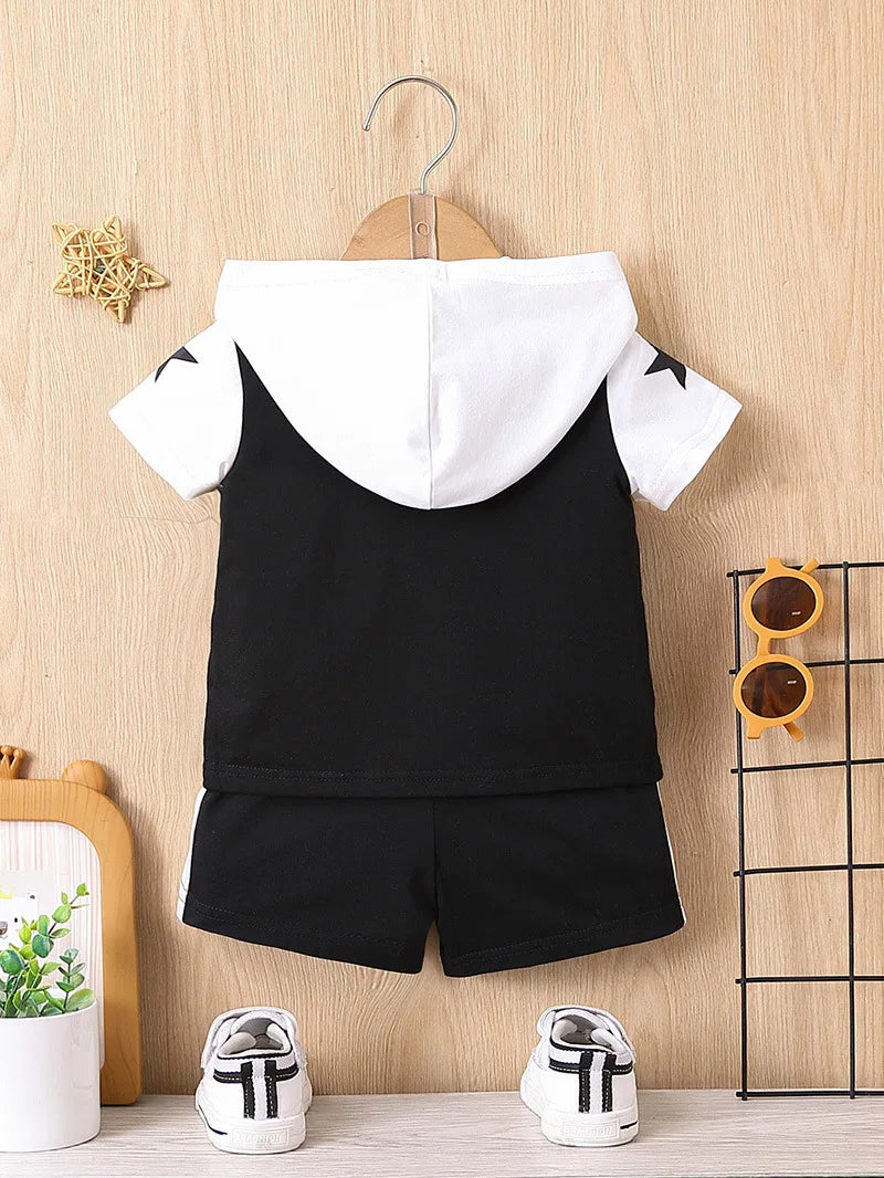 صيف أولاد clothing كاجوال ستايل solid color cross-border trade hooded أكمام قصيرة shorts foreign ستايل baby بدلة