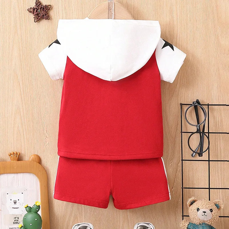 صيف أولاد clothing كاجوال ستايل solid color cross-border trade hooded أكمام قصيرة shorts foreign ستايل baby بدلة