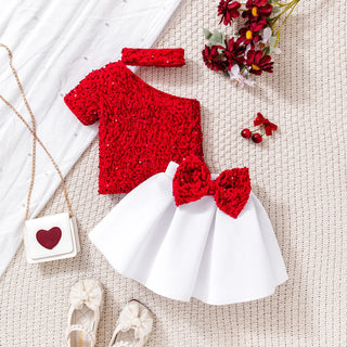 صيف cute بنت كاجوال بدلة baby child hanging neck shoulder sequin أكمام قصيرة unkempt cotton جيب