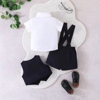 صيف gentleman ولد and baby three-piece cotton بدلة 100% cotton أكمام قصيرة collar توب straps small waistcoat 3pcs طقم
