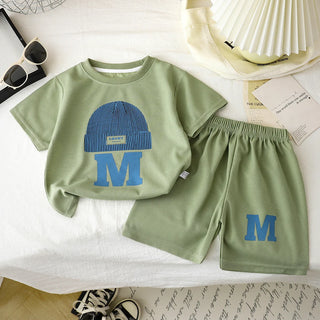 صيف جديد ولد waffle grille baby أكمام قصيرة clothes صيف children's clothing طقم