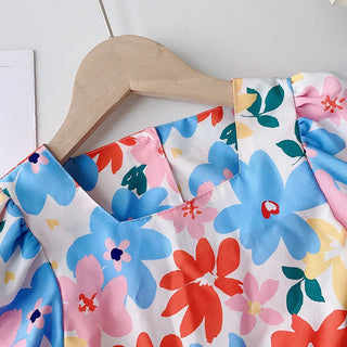 صيف جديد floral بنات' فستان with bubble أكمام، baby بنات' أكمام قصيرةd كاجوال فستان