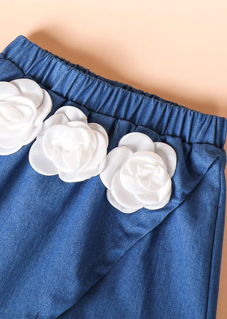 صيف جديد بنت كاجوال طقم قطعتين solid color three-dimensional flower jacket جيب shoulder hanging neck