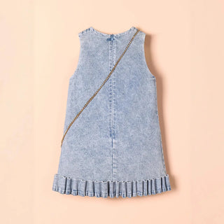 صيف جديد بنت بدلة snowflake دينم cut كم flower فستان hanging bag طقم قطعتين