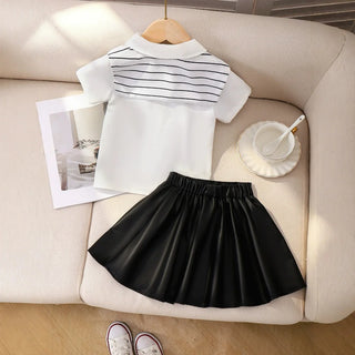 صيف جديد بنات academic ستايل striped shawl flip collar shirt with solid color جيب two-piece