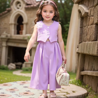 صيف جديد multi-color بنات' بدلة طقم with بدون أكمام فيست توب and pants for children