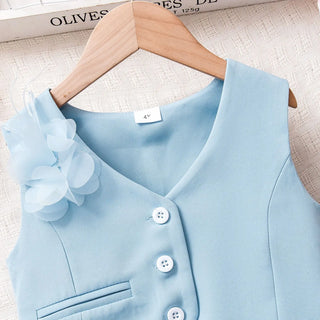 صيف جديد multi-color بنات' بدلة طقم with بدون أكمام فيست توب and pants for children