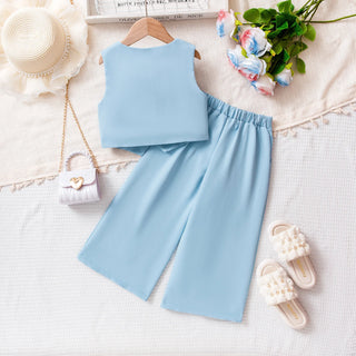 صيف جديد multi-color بنات' بدلة طقم with بدون أكمام فيست توب and pants for children