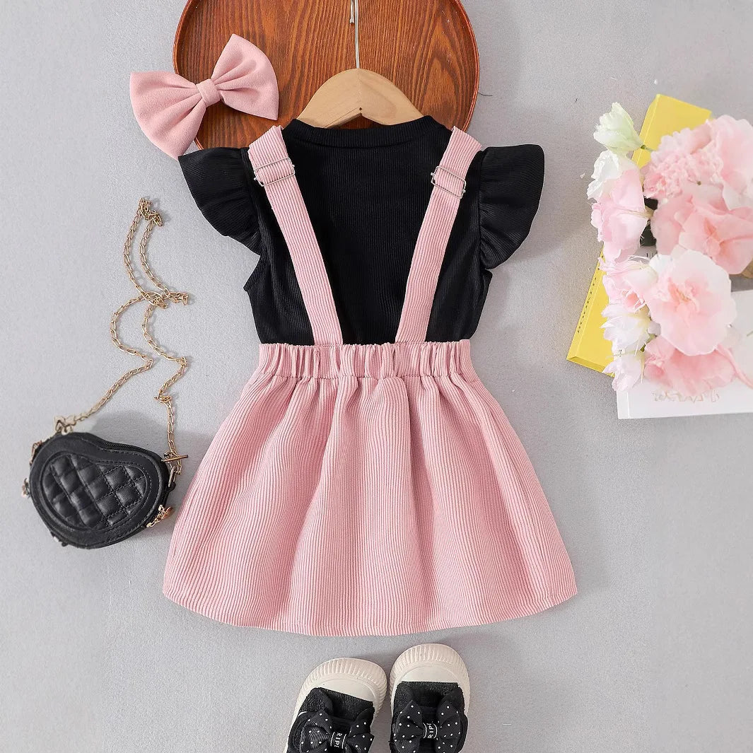 صيف جديد multicolor بنات بدلة for children sweet cute ستايل strap جيب كم كشكش أكمام قصيرة