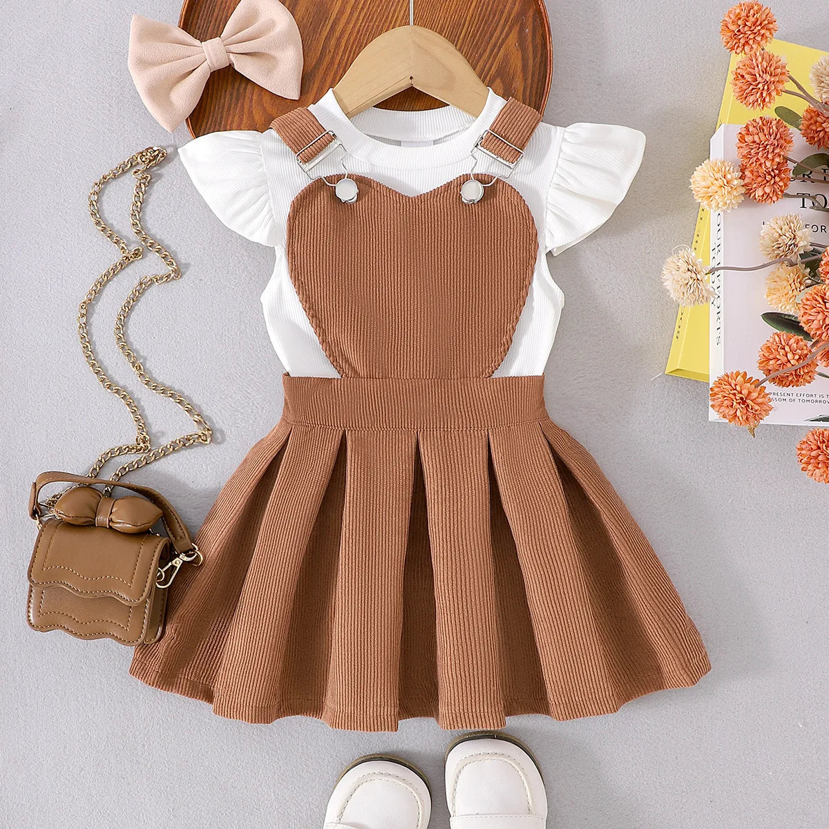 صيف جديد multicolor بنات بدلة for children sweet cute ستايل strap جيب كم كشكش أكمام قصيرة