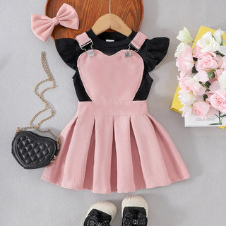 صيف جديد multicolor بنات بدلة for children sweet cute ستايل strap جيب كم كشكش أكمام قصيرة