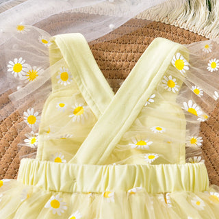صيف newborn infant clothing بدون أكمام 3d flower patchwork تل bodysuit backless baby بنت romper فستان